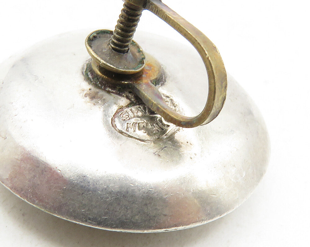 MEXICO 925 Sterling Silver  Vintage Antique Hollow Non Pierce Earrings  EG5135