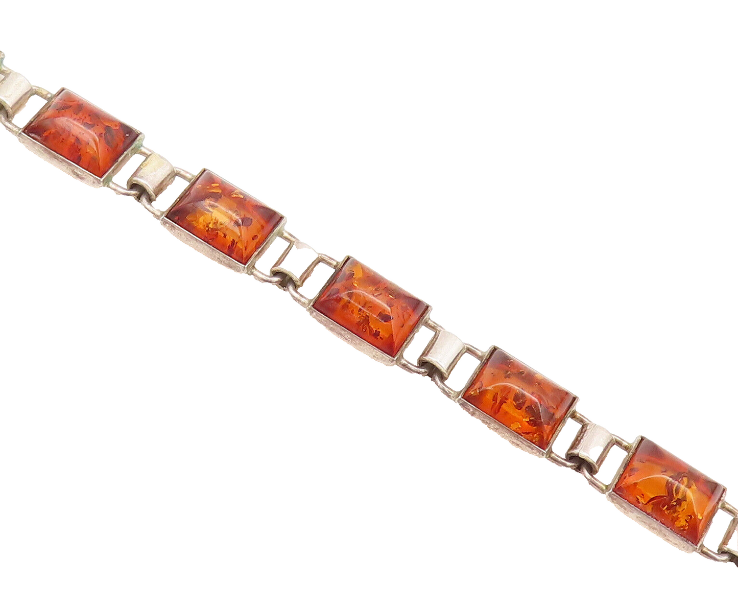 925 Sterling Silver  Vintage Multiple Honey Amber Square Link Bracelet BT10065