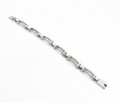 MEXICO 925 Silver  Vintage Shiny Double Twist Bar Link Chain Bracelet  BT2453