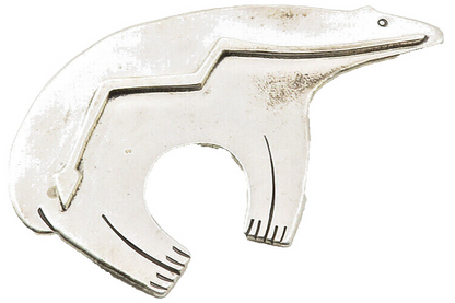 NAVAJO 925 Sterling Silver Vintage Raised Arrow Bear Shiny Brooch Pin BP4733