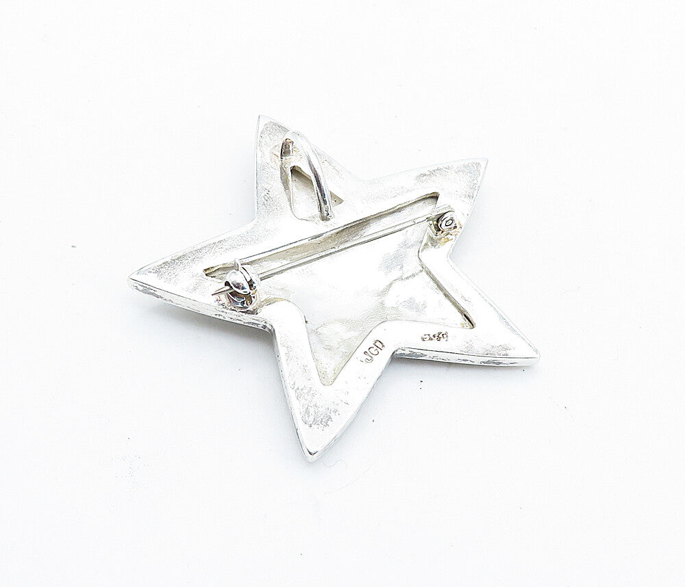 925 Sterling Silver  Vintage Shiny Circle Patterned Star Brooch Pin  BP2670