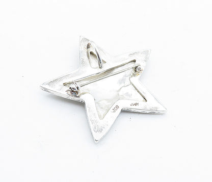 925 Sterling Silver  Vintage Shiny Circle Patterned Star Brooch Pin  BP2670