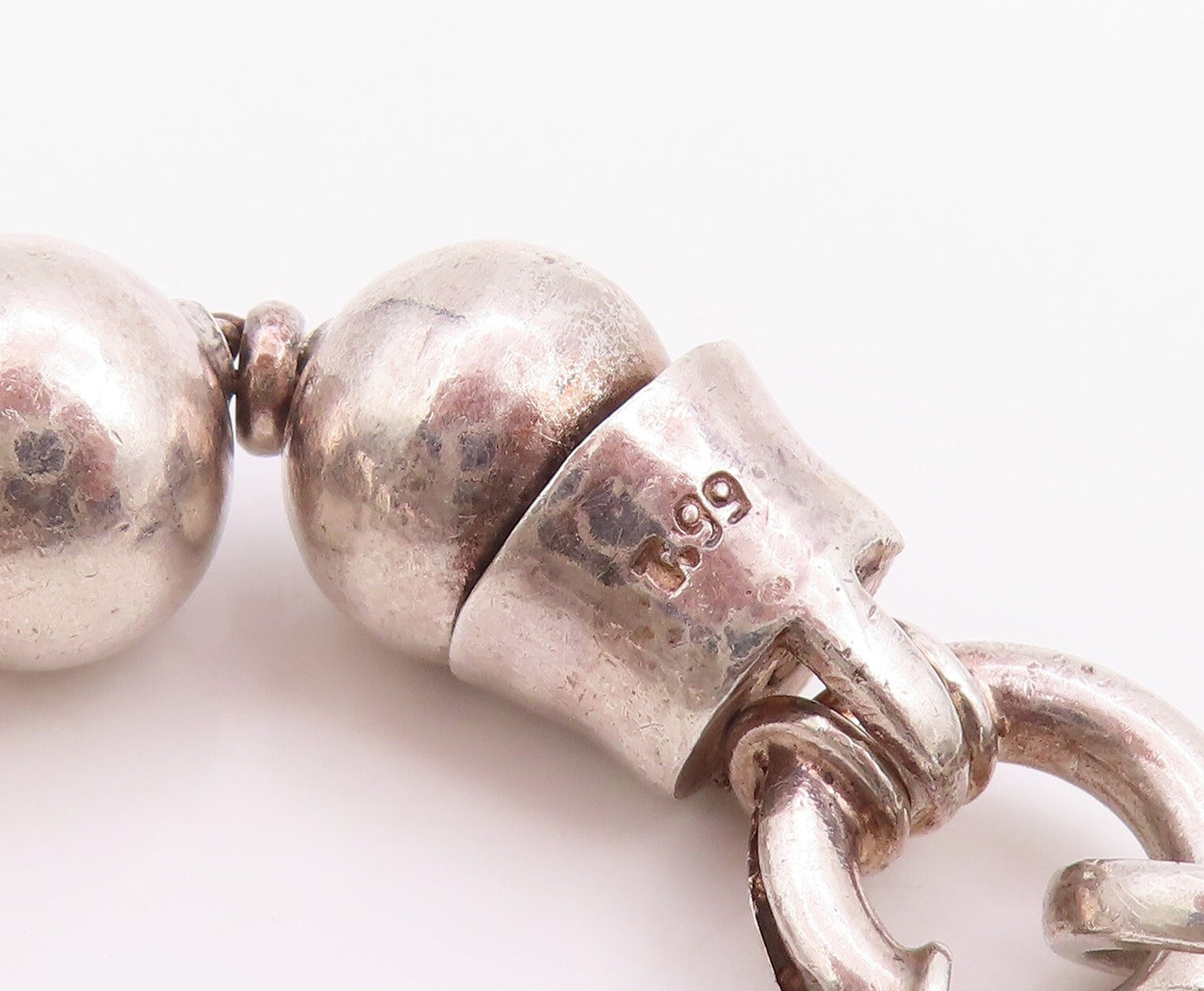 925 Sterling Silver Vintage Necklace Minimalist Dark Tone Heavy Beads  NE4458
