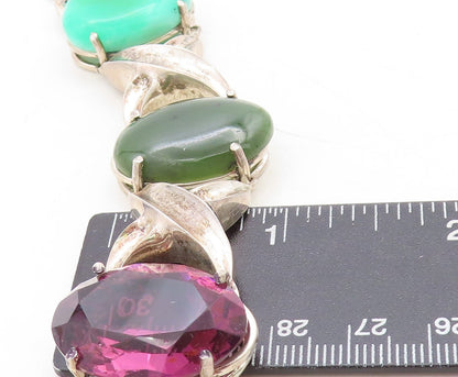 925 Silver  Vintage Hematite Amethyst Turquoise & Jasper Chain Necklace NE2182