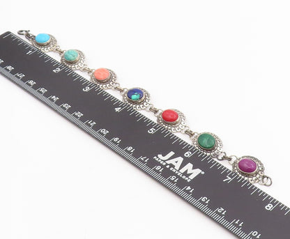 925 Sterling Silver Vintage Bracelet SOUTHWESTERN Multi Gemstone Link BT11527