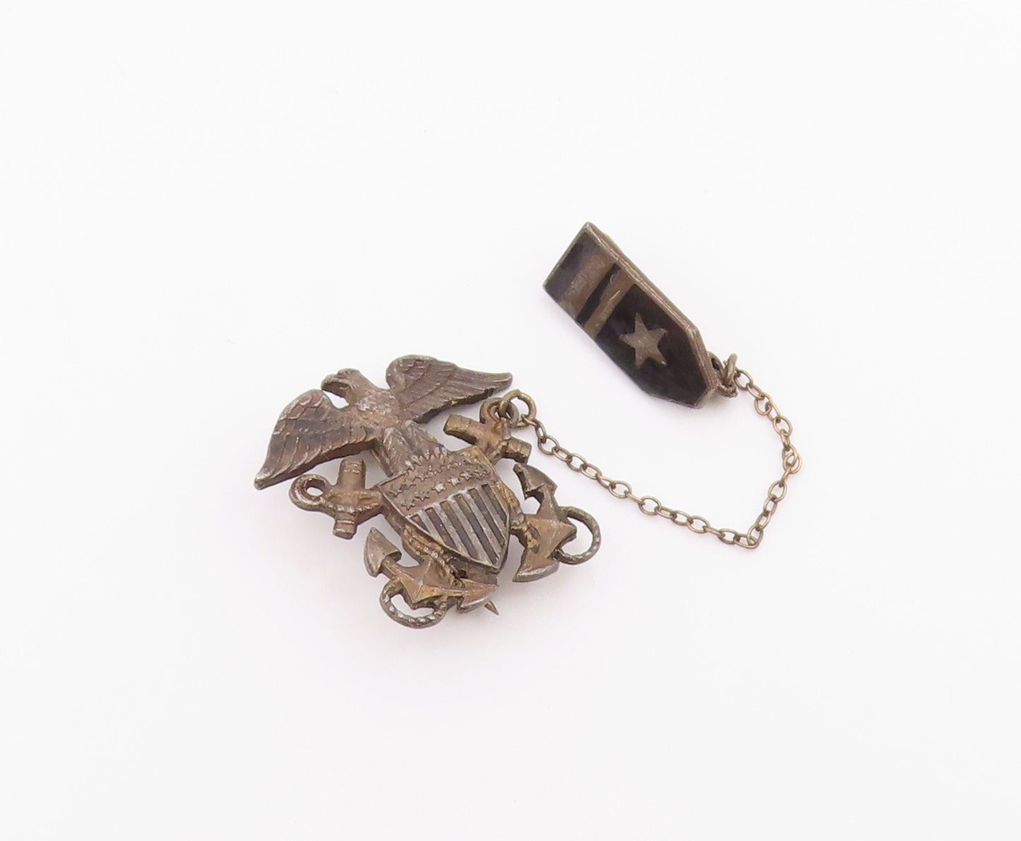 925 Sterling Silver  Vintage U.S Military Badge Chain Link Brooch Pin  BP9214