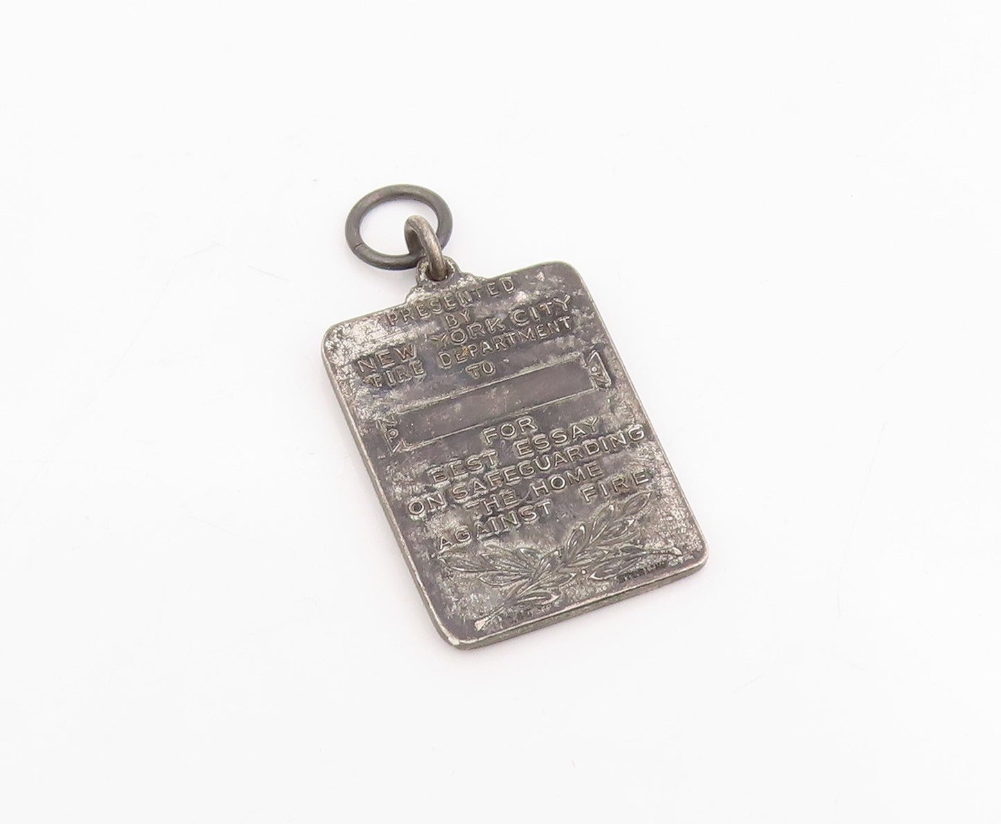925 Sterling Silver Vintage Pendant Antique Fire Dept Home Again Award  PT25717