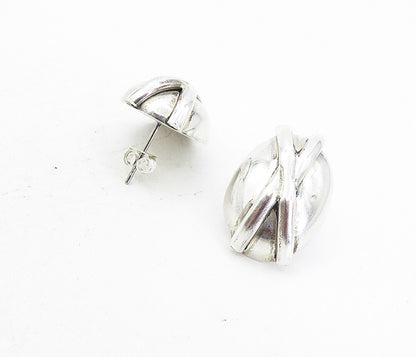 MEXICO 925 Sterling Silver  Vintage Shiny Hollow X Dome Drop Earrings  EG4017