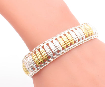 925 Sterling Silver Vintage Bracelet Solid Cutout Bead Repeated Pattern  BT10559