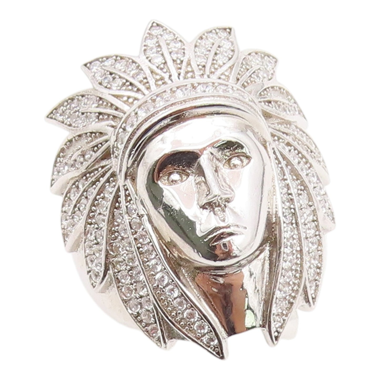 925 Sterling Silver Vintage Ring CZ Native American Chief Head  Sz 8  RG36254