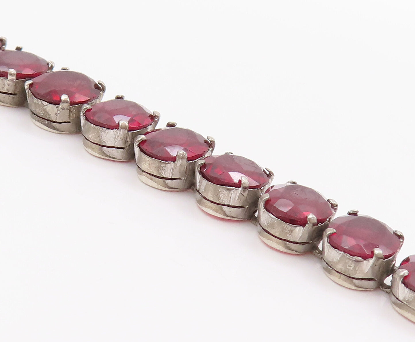925 Sterling Silver Vintage Bracelet Solid Oval Garnet Tennis Bracelet  BT10501