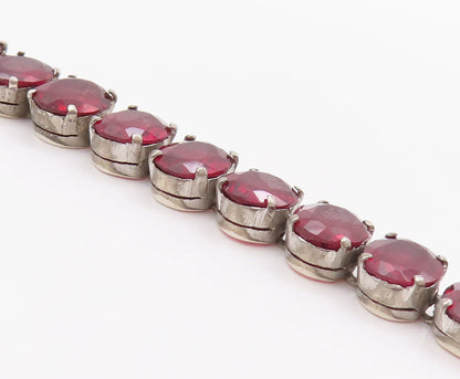 925 Sterling Silver Vintage Bracelet Solid Oval Garnet Tennis Bracelet  BT10501