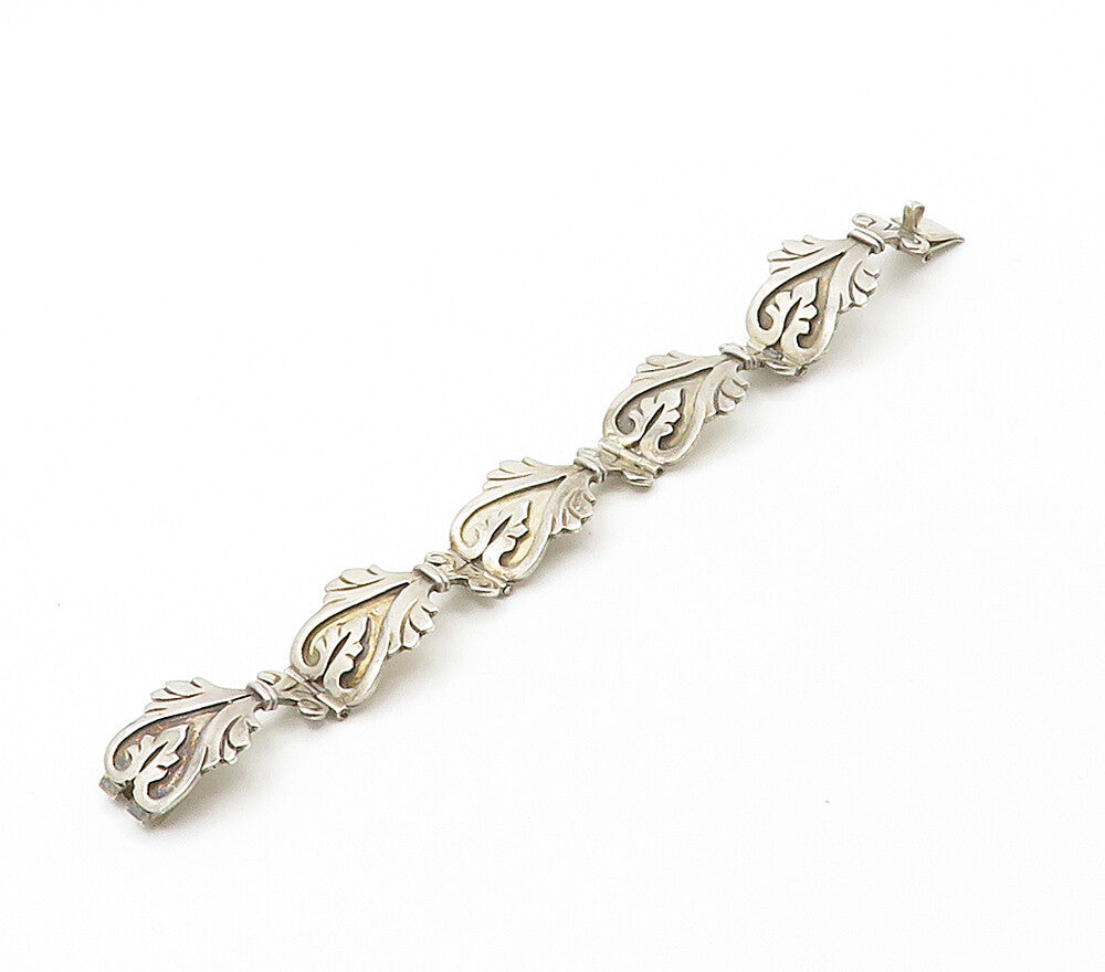 MARICELA TAXCO 925 Silver  Vintage Love Heart Hinge Chain Bracelet  BT6343