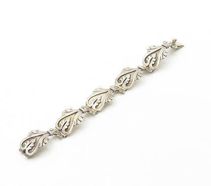 MARICELA TAXCO 925 Silver  Vintage Love Heart Hinge Chain Bracelet  BT6343