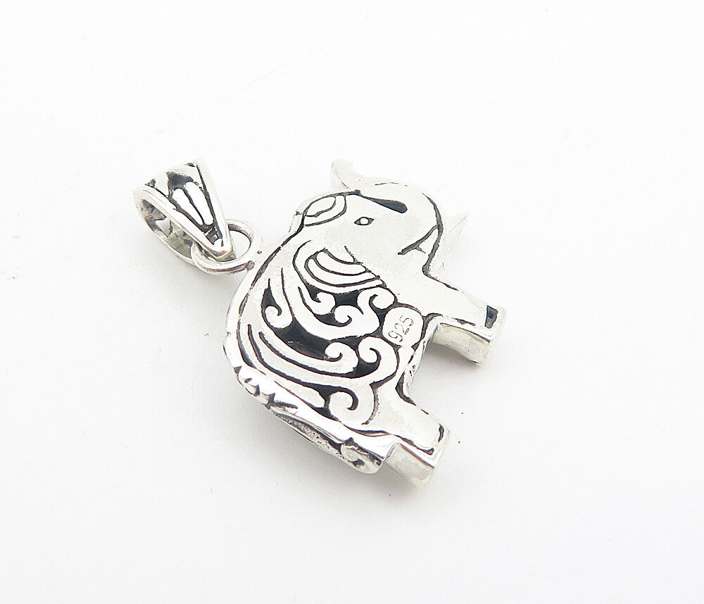 925 Sterling Silver  Vintage Amethyst Swirl Elephant Motif Pendant  PT6204