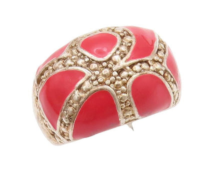 925 Sterling Silver Vintage Ring Gold Plated Enameled Dot Carved  Sz 7.5 RG28369