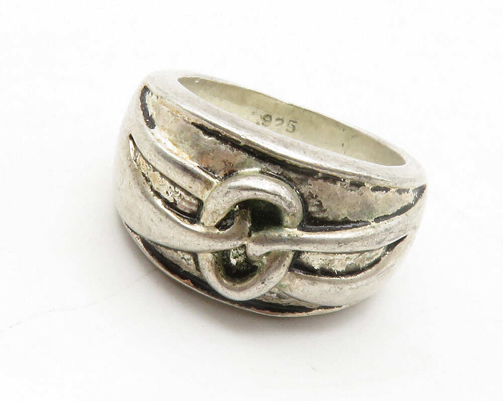 925 Sterling Silver  Vintage Knot Detail Round Dome Band Ring Sz 7  RG13713