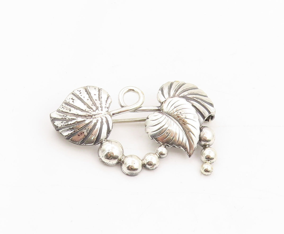 925 Sterling Silver Vintage Brooch DENMARK Botanical Floral Leaf Pin  BP12007