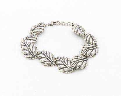 DESIGNER 925 Sterling Silver  Vintage Shiny Floral Leaf Chain Bracelet  BT7151