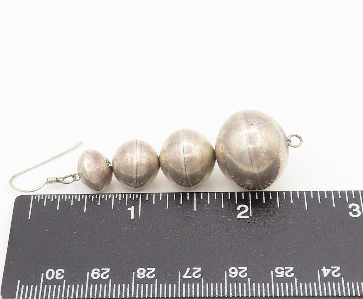 NAVAJO 925 Silver  Vintage Solid Different Shaped Beaded Link Earrings EG12542