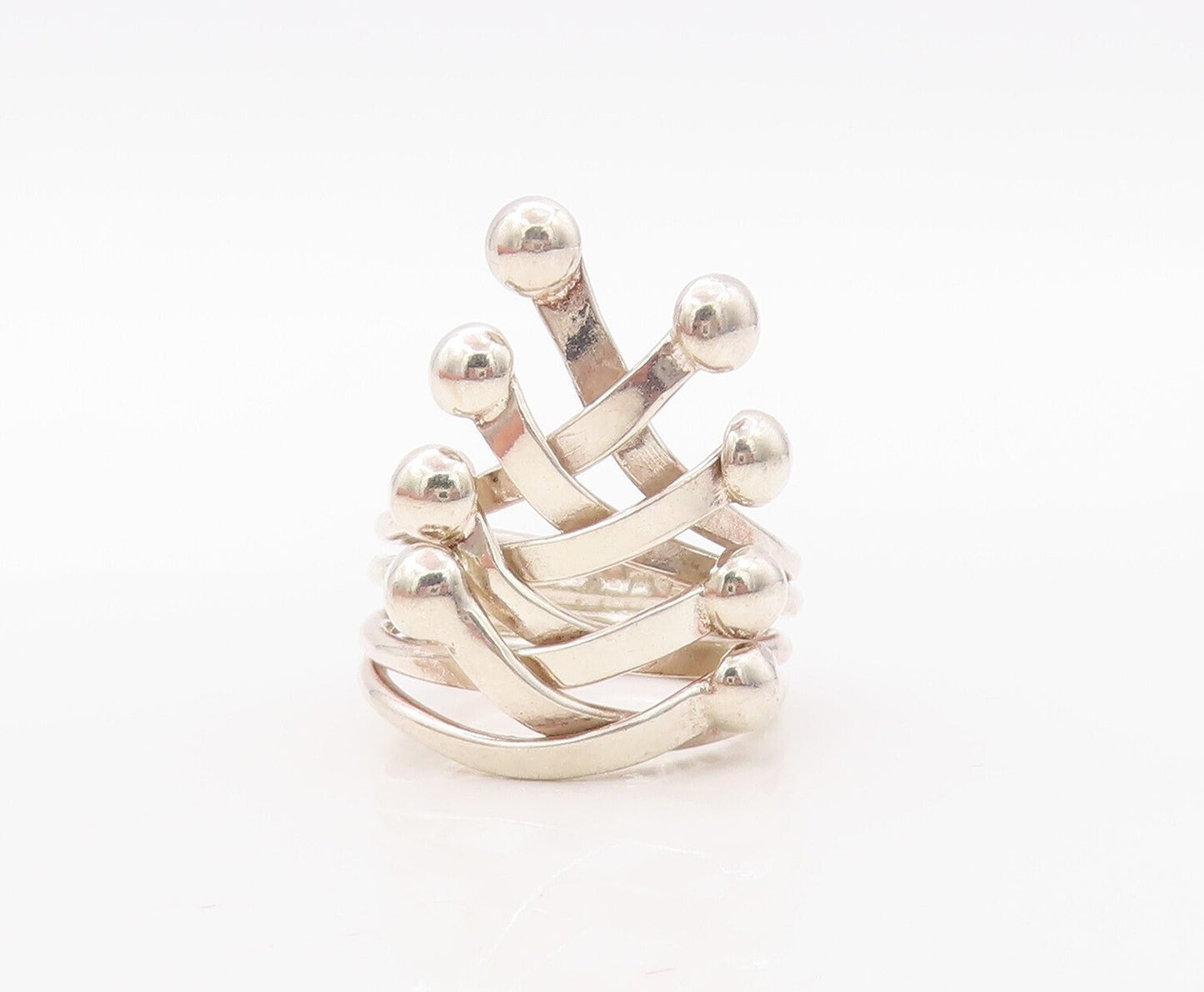 925 Sterling Silver Vintage Ring Solid Cutout Cross Beaded  Sz 7  RG31094