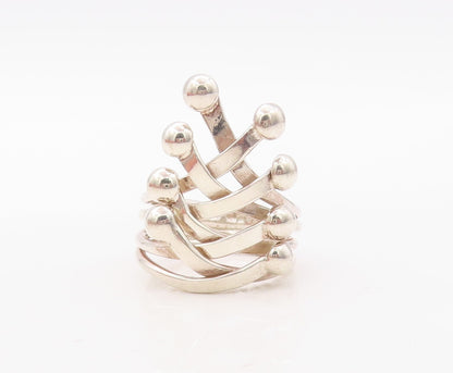 925 Sterling Silver Vintage Ring Solid Cutout Cross Beaded  Sz 7  RG31094