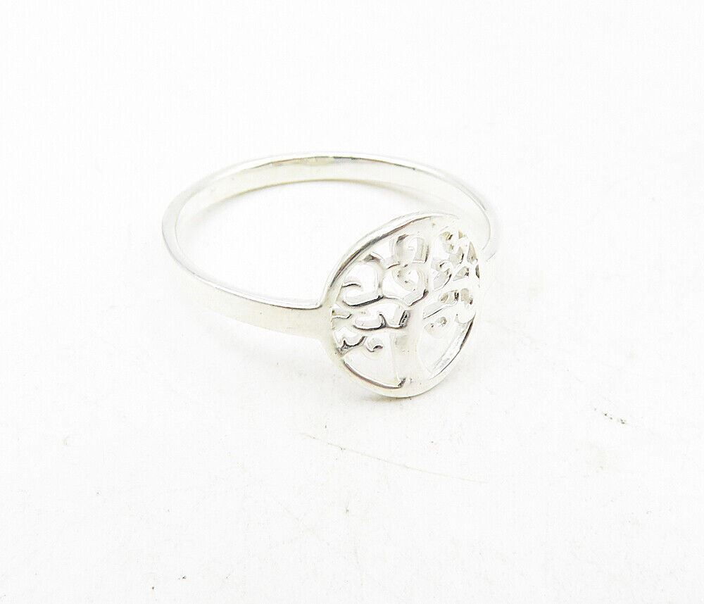 925 Sterling Silver Shiny Cutout Tree Of Life Motif Band Ring Sz 8.5  RG9198
