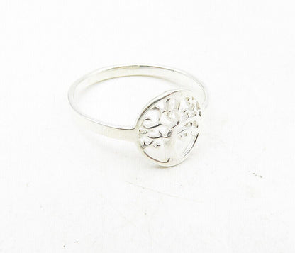 925 Sterling Silver Shiny Cutout Tree Of Life Motif Band Ring Sz 8.5  RG9198