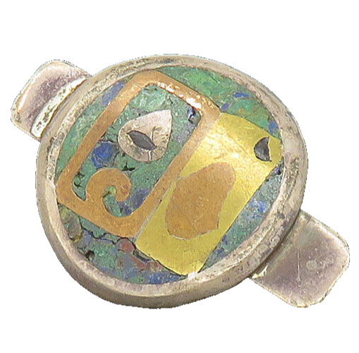 METALES MEXICO 925 Silver  Vintage Turquoise Two Tone Pattern Tie Clip  TR2736