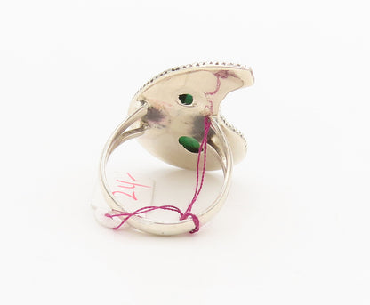 925 Sterling Silver  Vintage Pear Beaded Design Emerald Ring Sz 8.5  RG26963