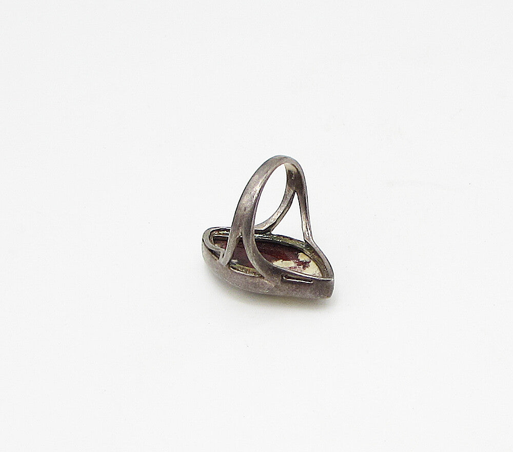 925 Sterling Silver  Vintage Gemstone Wavy Solitaire Ring Sz 7  RG3154