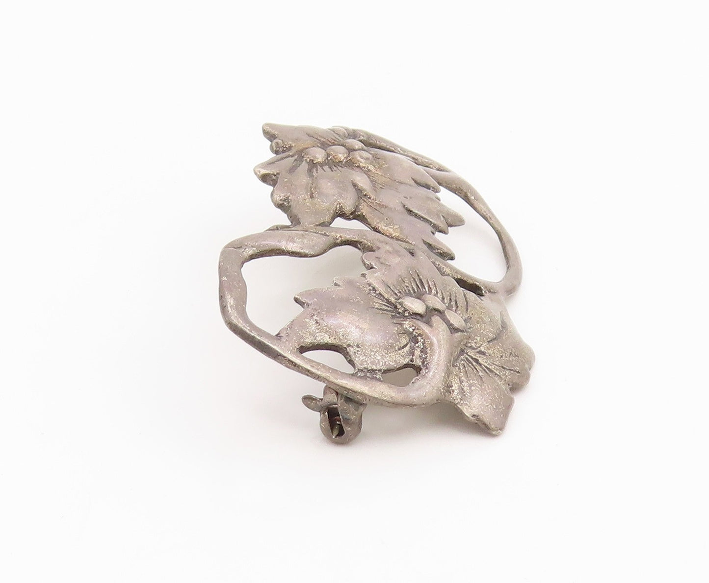 925 Sterling Silver Vintage Brooch Pin Openwork Floral Botanical Leaf  BP12163