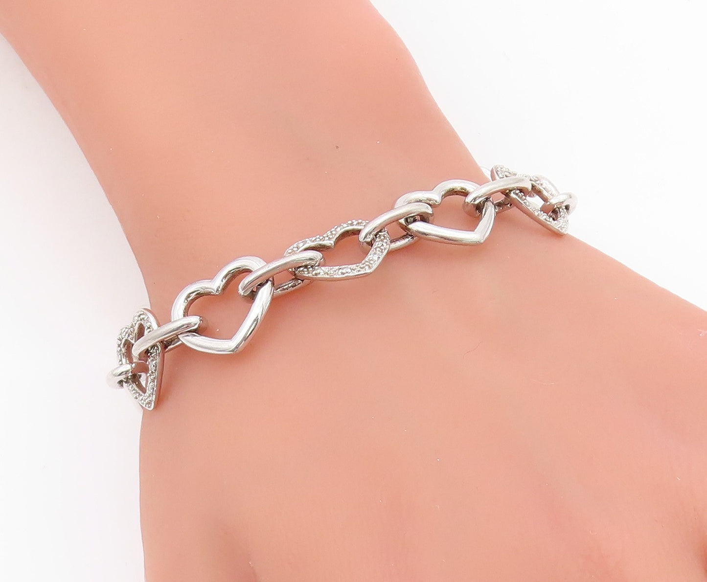 925 Sterling Silver Vintage Bracelet Real Diamonds Love Heart Outline  BT11604