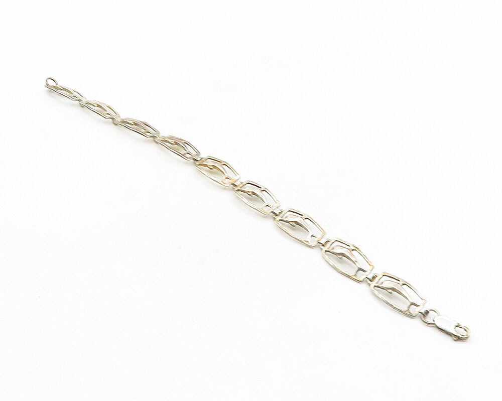 925 Sterling Silver  Vintage Leaping Dolphin Motif Link Chain Bracelet  BT4322