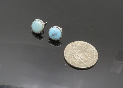 925 Sterling Silver  Vintage Cabochon Cut Larimar Round Stud Earrings  EG10140