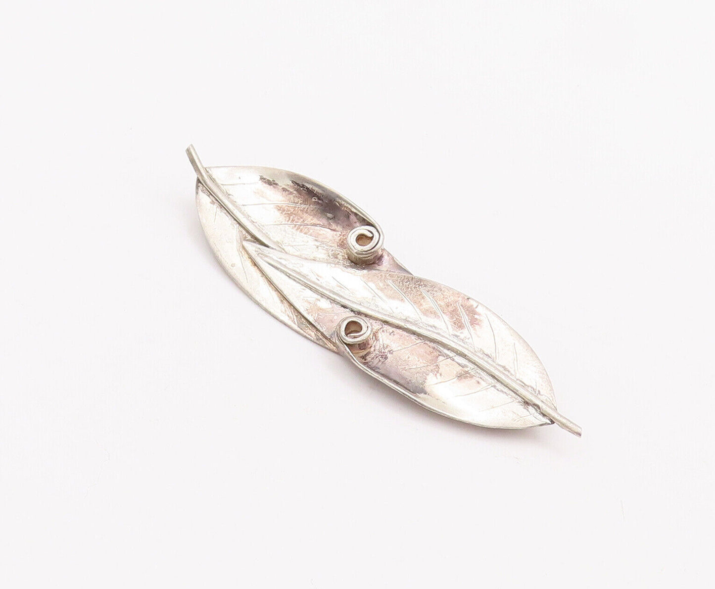 925 Sterling Silver Vintage Brooch Pin Solid Carved Overlapping Leaves  BP10947