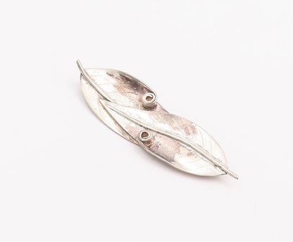 925 Sterling Silver Vintage Brooch Pin Solid Carved Overlapping Leaves  BP10947