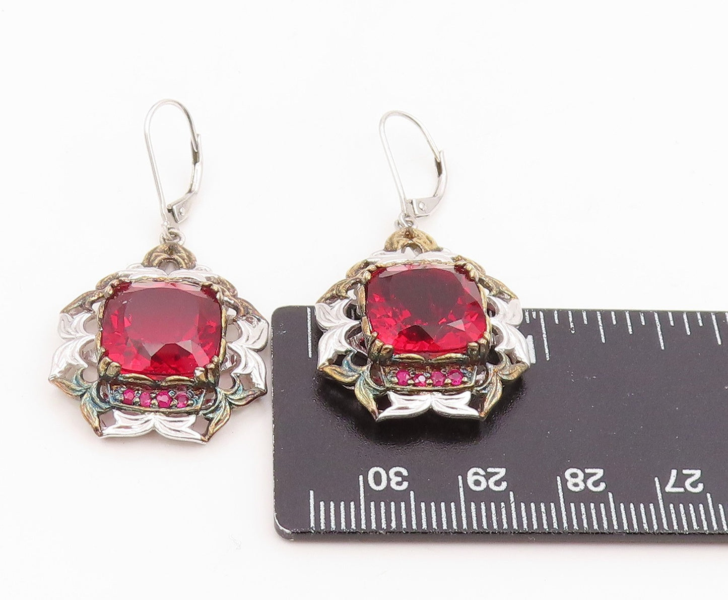 925 Sterling Silver Vintage Earrings MICHAEL VALITUTTI Ruby Floral Drop  EG14113