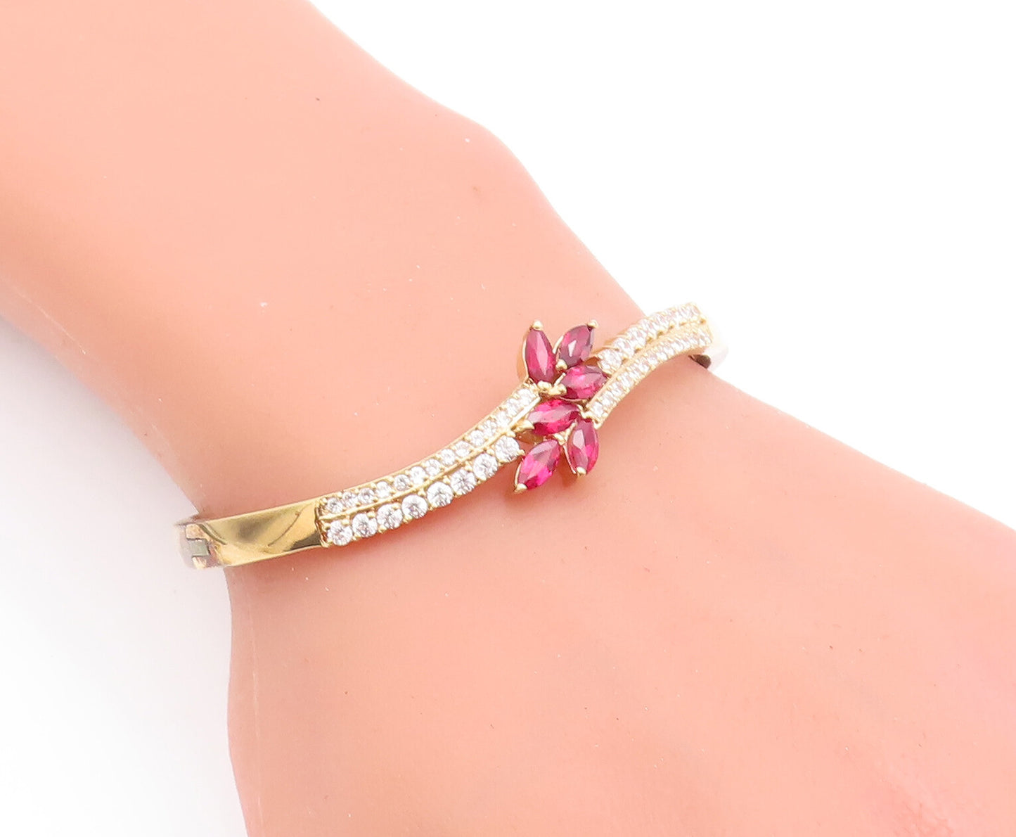 925 Sterling Silver Vintage Bracelet Gold Plated 2 Tone CZ Floral Inlay  BT10527