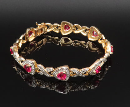 925 Silver  Vintage Gold Plated Red Malaya Garnet & X Pattern Bracelet BT9606