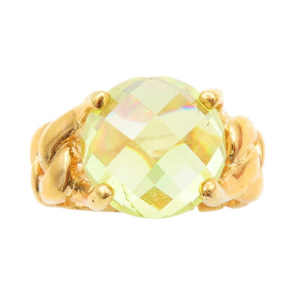 925 Sterling Silver Vintage Ring Gold Plated Green Faceted Glass  Sz 7  RG32536