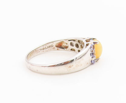 925 Sterling Silver Vintage Ring Oval Fire Opal & Tanzanite Band  Sz 10  RG35983