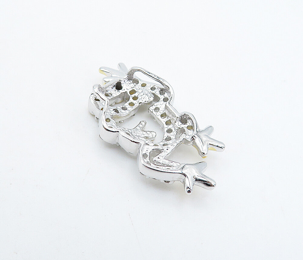 925 Sterling Silver  Shiny Topaz Two Tone Frog Motif Petite Pendant  PT5050