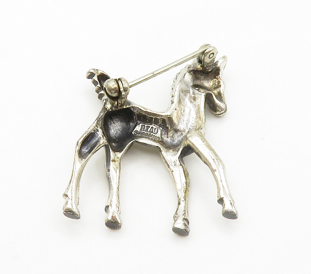 BEAU 925 Sterling Silver  Vintage Shiny Sculpted Horse Brooch Pin  BP5870