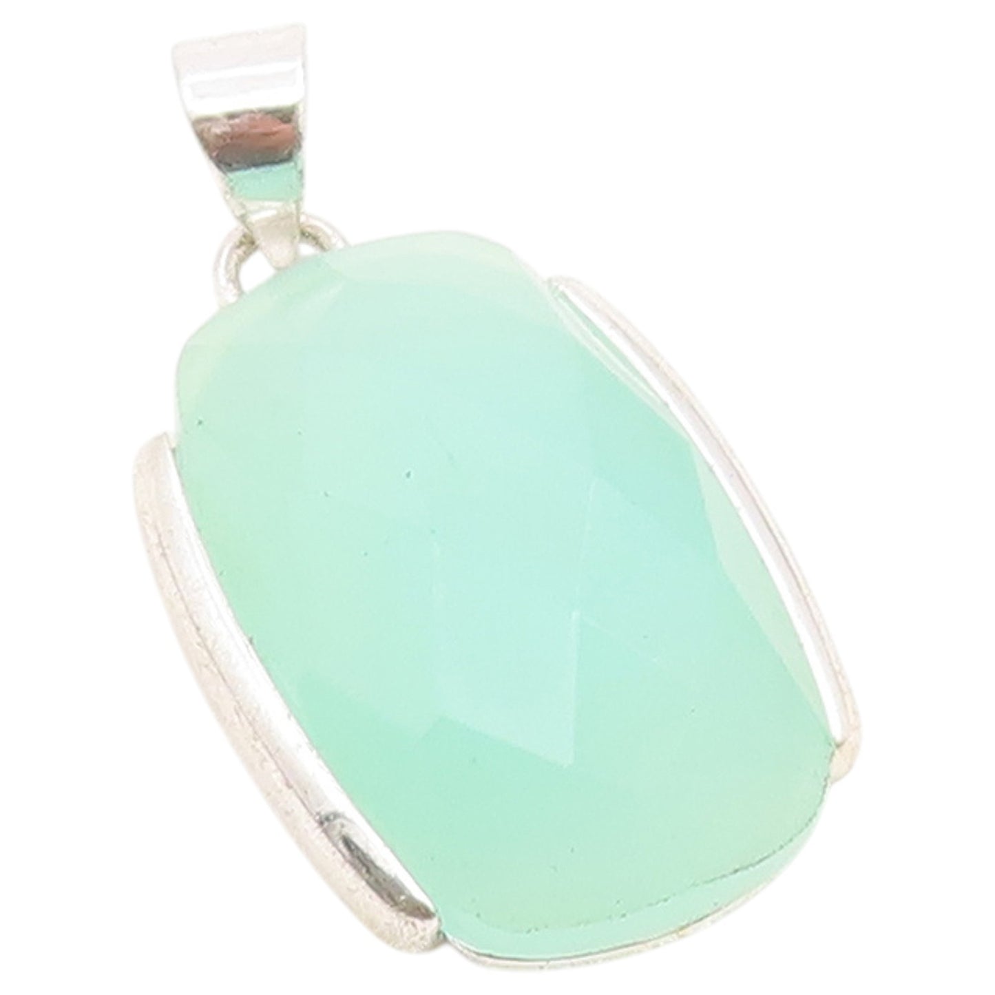 925 Sterling Silver Vintage Pendant Faceted Chalcedony Geometric Charm  PT26492
