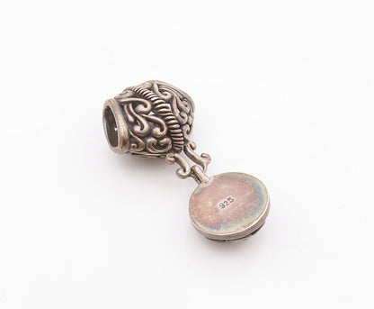 925 Sterling Silver  Vintage Dark Tone Pretzel Swirl Floral Pendant  PT19797