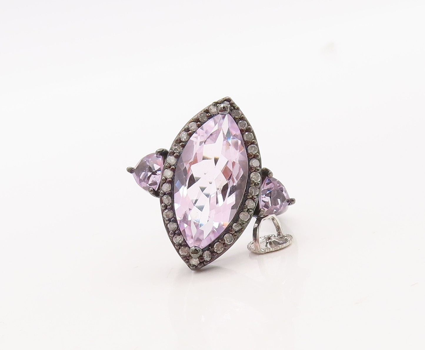 925 Sterling Silver Vintage Ring Marquise Amethyst Halo Diamonds  Sz 8  RG29816