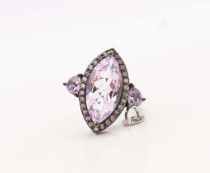 925 Sterling Silver Vintage Ring Marquise Amethyst Halo Diamonds  Sz 8  RG29816