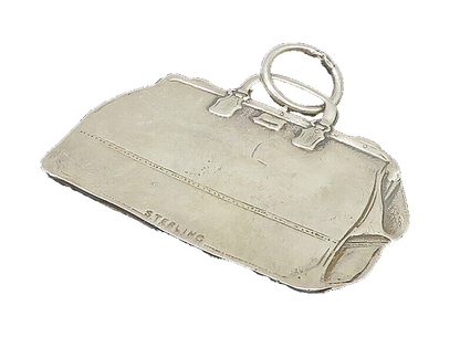 925 Sterling Silver  Vintage Etched Travel Duffle Bag Flat Pendant  PT20163