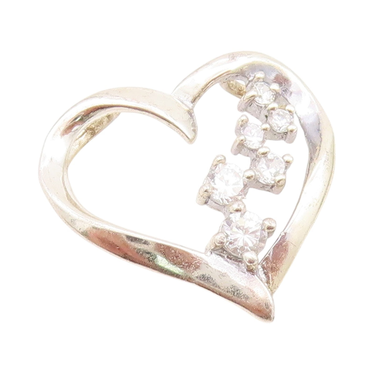 925 Sterling Silver Vintage Pendant Designer CZ Inlay Cutout Heart  PT24305
